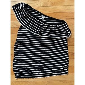J. Crew One Shouldered Striped Ruffle Sweater